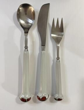 Vintage Denby Regency Jewel White Flatware 3pc Set Ribbed Stoneware England MCM